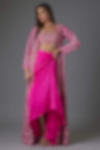 Magenta Organza Embroidered Cape Set by Aneesh Agarwaal at Pernia's Pop Up Shop