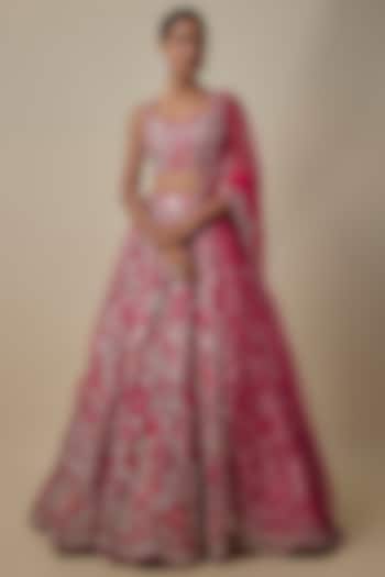 Cherry Red Organza Bridal Lehenga Set by Aneesh Agarwaal at Pernia's Pop Up Shop
