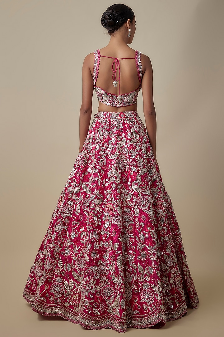 Cherry Red Organza Bridal Lehenga Set by Aneesh Agarwaal at Pernia's Pop Up Shop