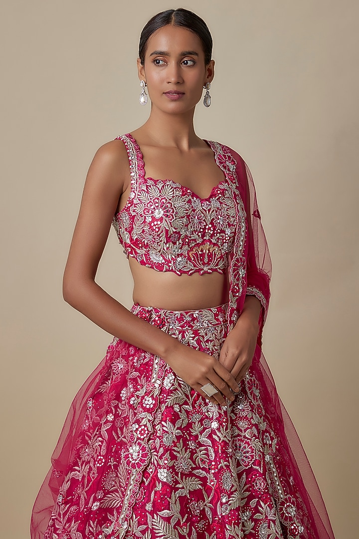 Cherry Red Organza Bridal Lehenga Set by Aneesh Agarwaal at Pernia's Pop Up Shop