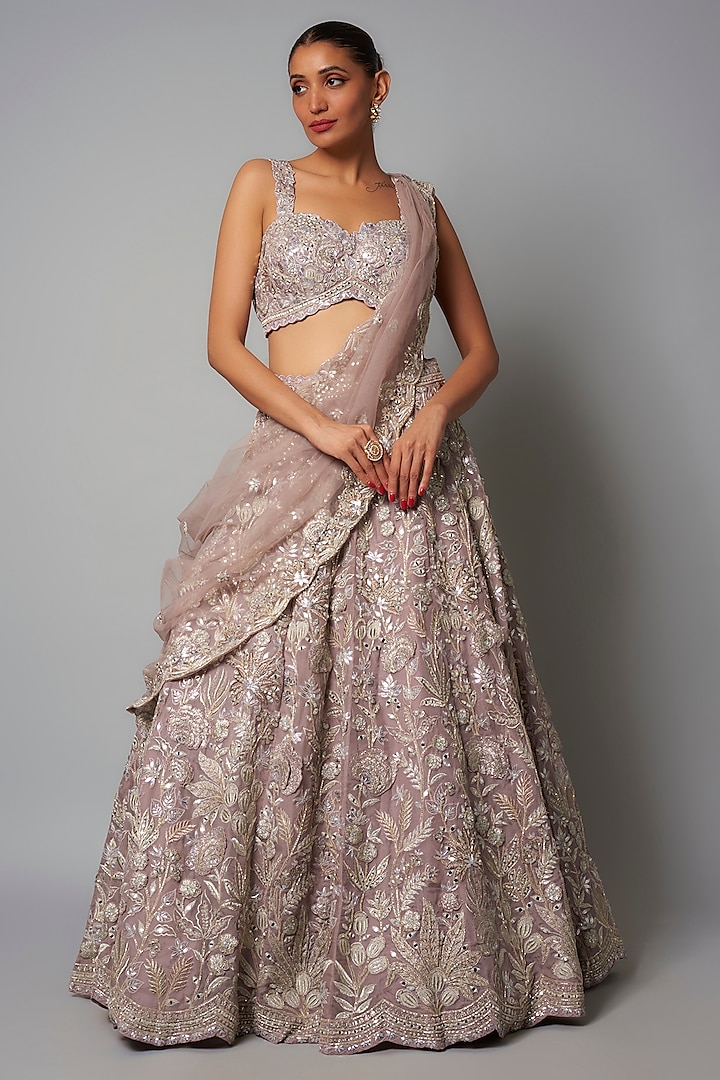 Taupe Silk Organza Bridal Lehenga Set by Aneesh Agarwaal at Pernia's Pop Up Shop