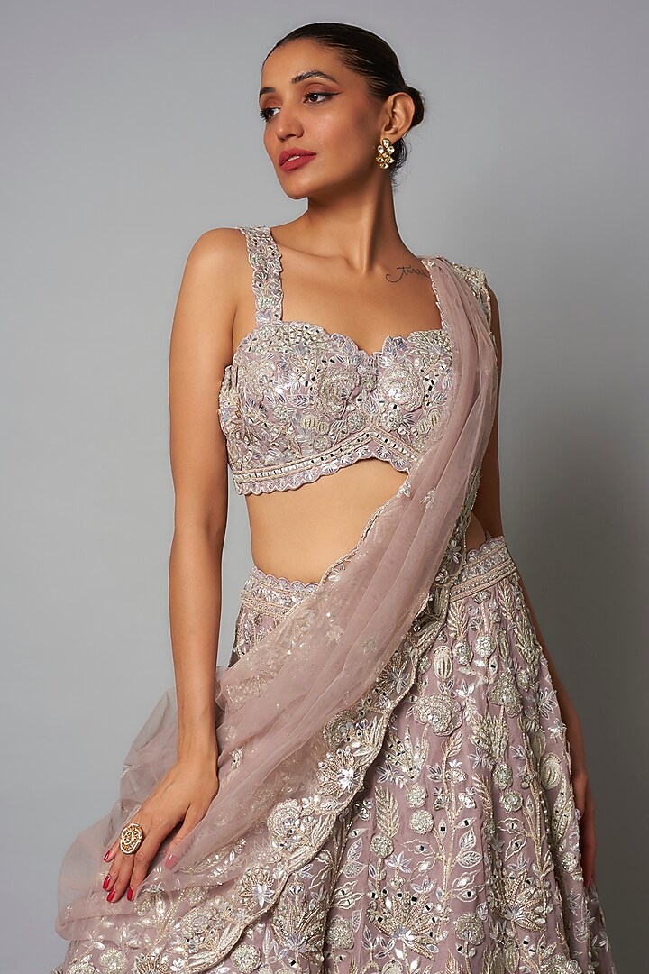Taupe Silk Organza Bridal Lehenga Set by Aneesh Agarwaal at Pernia's Pop Up Shop