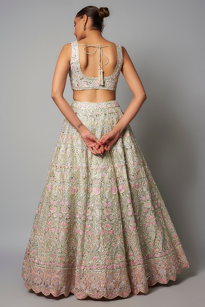 Mint & Pink Silk Organza Bridal Lehenga Set by Aneesh Agarwaal at Pernia's Pop Up Shop
