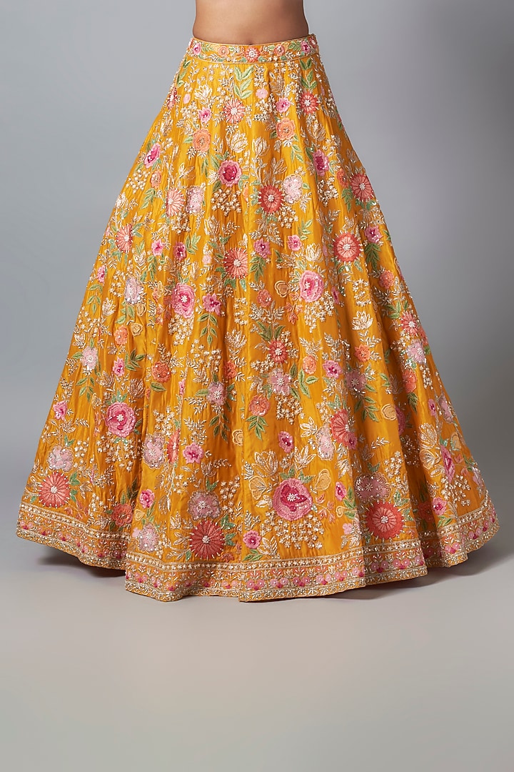 Yellow Silk Sequins & Resham Embroidered Bridal Lehenga Set by Aneesh Agarwaal at Pernia's Pop Up Shop