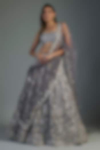 Grey-Silver Organza Embroidered Bridal Lehenga Set by Aneesh Agarwaal at Pernia's Pop Up Shop