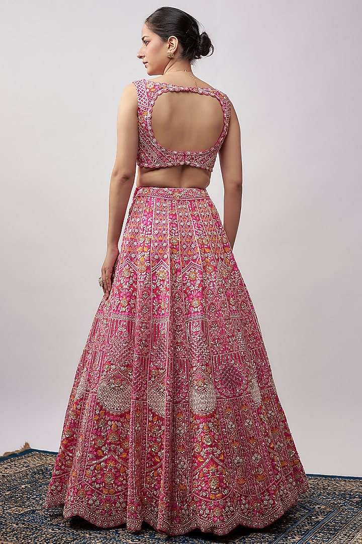 Rani Pink Silk Bridal Lehenga Set by Aneesh Agarwaal at Pernia's Pop Up Shop