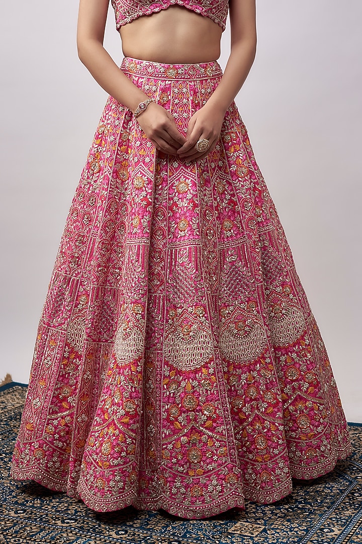 Rani Pink Silk Bridal Lehenga Set by Aneesh Agarwaal at Pernia's Pop Up Shop