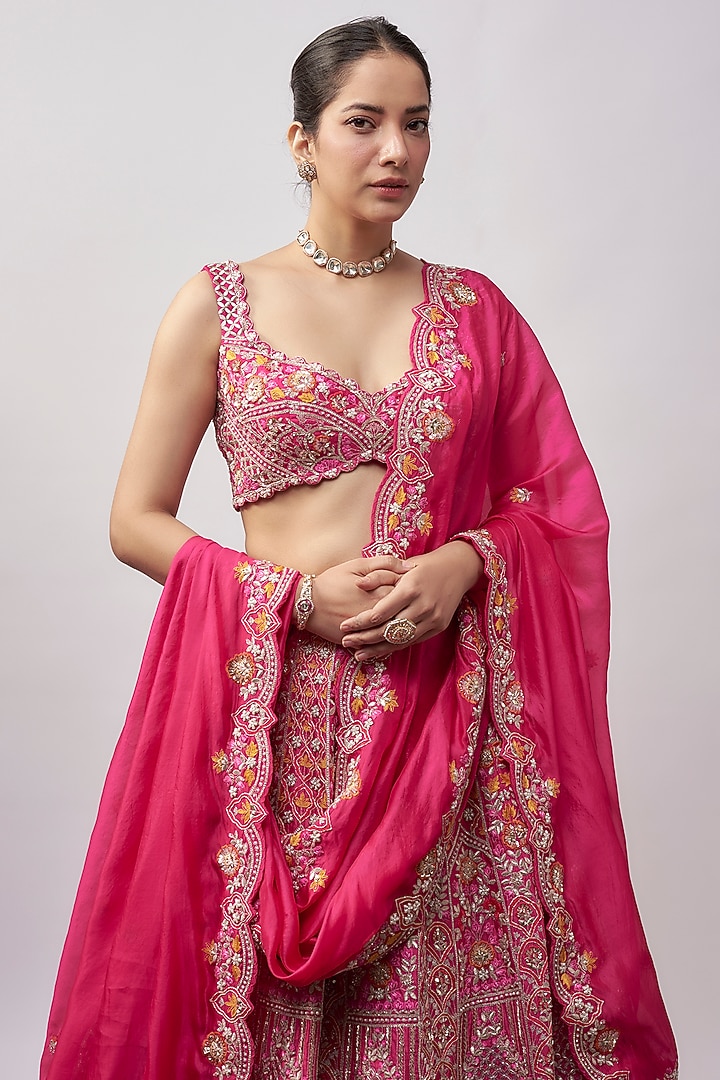 Rani Pink Silk Bridal Lehenga Set by Aneesh Agarwaal at Pernia's Pop Up Shop