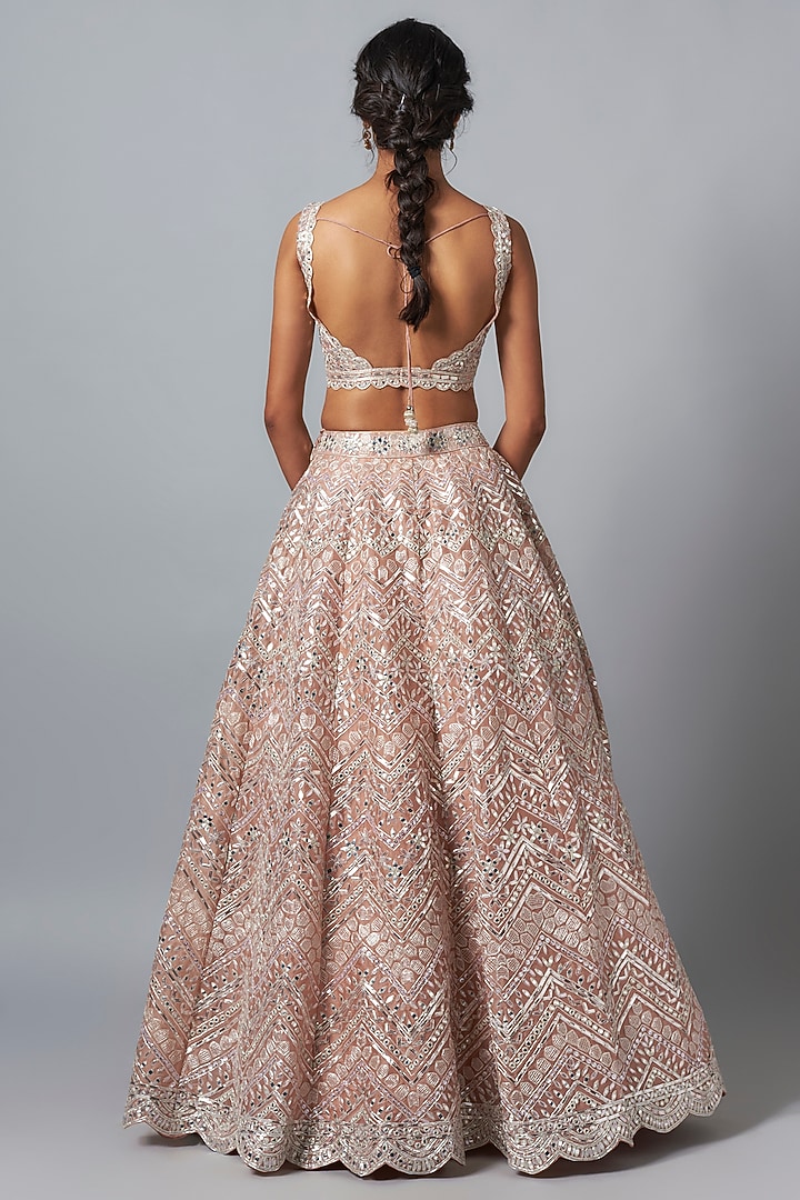 Blush Silk Organza Embroidered Bridal Lehenga Set by Aneesh Agarwaal at Pernia's Pop Up Shop