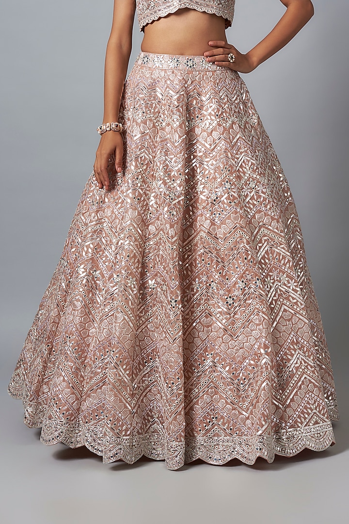 Blush Silk Organza Embroidered Bridal Lehenga Set by Aneesh Agarwaal at Pernia's Pop Up Shop