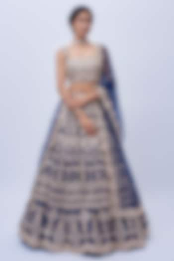 Navy Silk & Net Bridal Lehenga Set by Aneesh Agarwaal at Pernia's Pop Up Shop