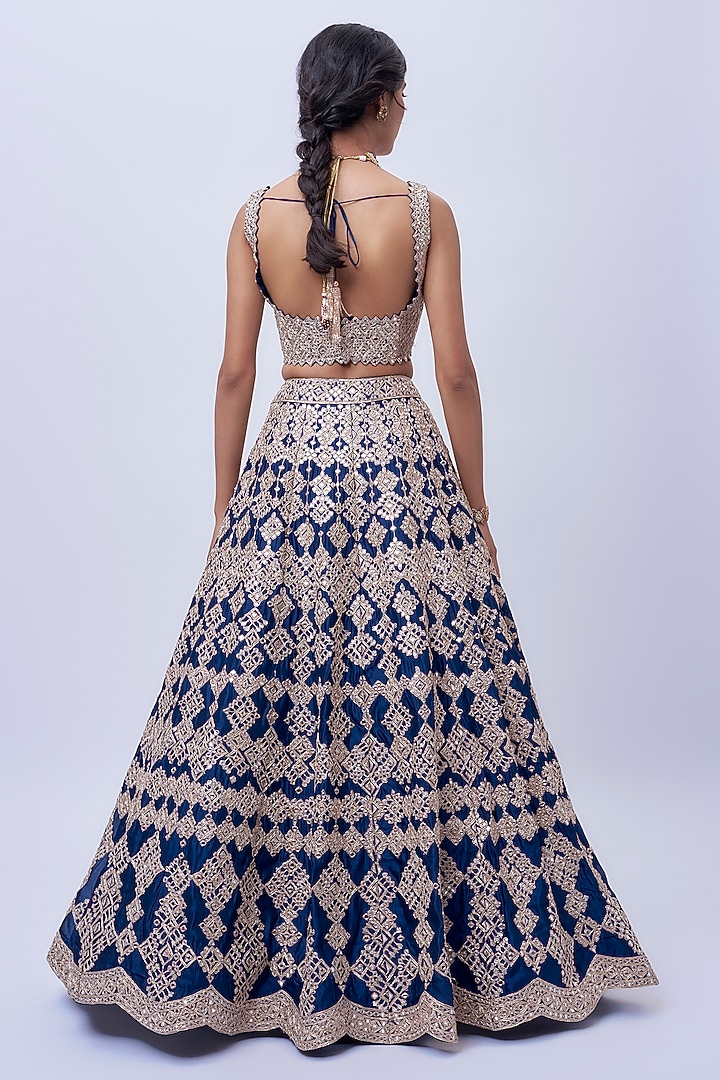 Navy Silk & Net Bridal Lehenga Set by Aneesh Agarwaal at Pernia's Pop Up Shop