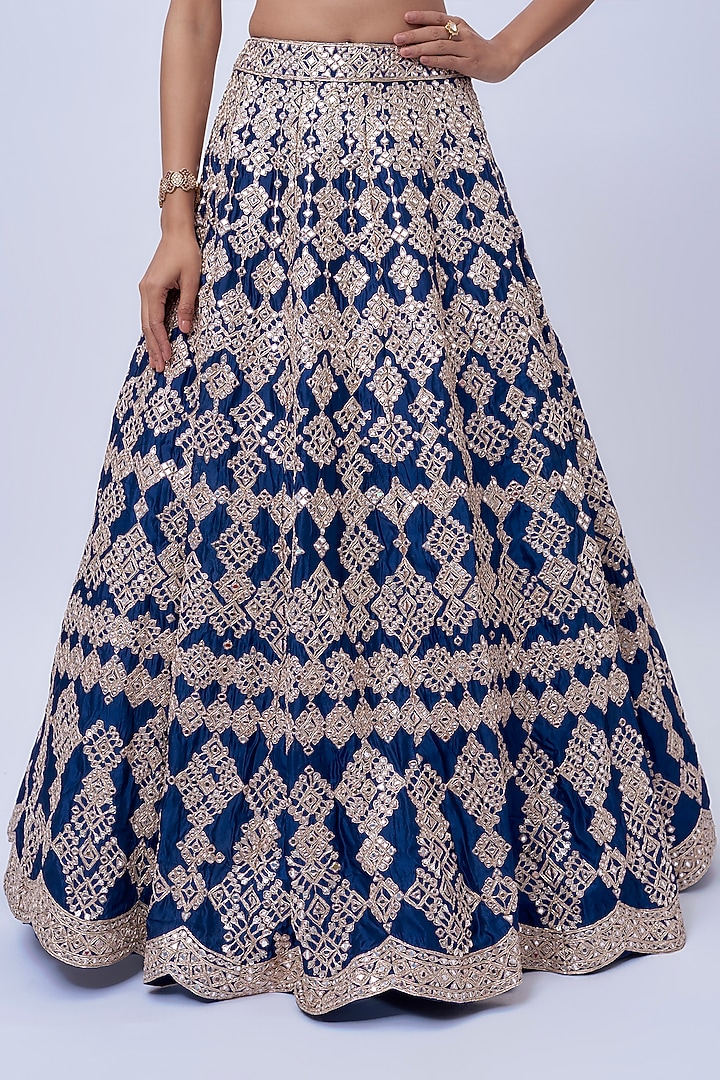 Navy Silk & Net Bridal Lehenga Set by Aneesh Agarwaal at Pernia's Pop Up Shop