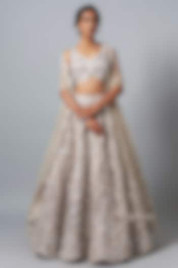 Grey Silk Organza Crystal Embroidered Bridal Lehenga Set by Aneesh Agarwaal at Pernia's Pop Up Shop