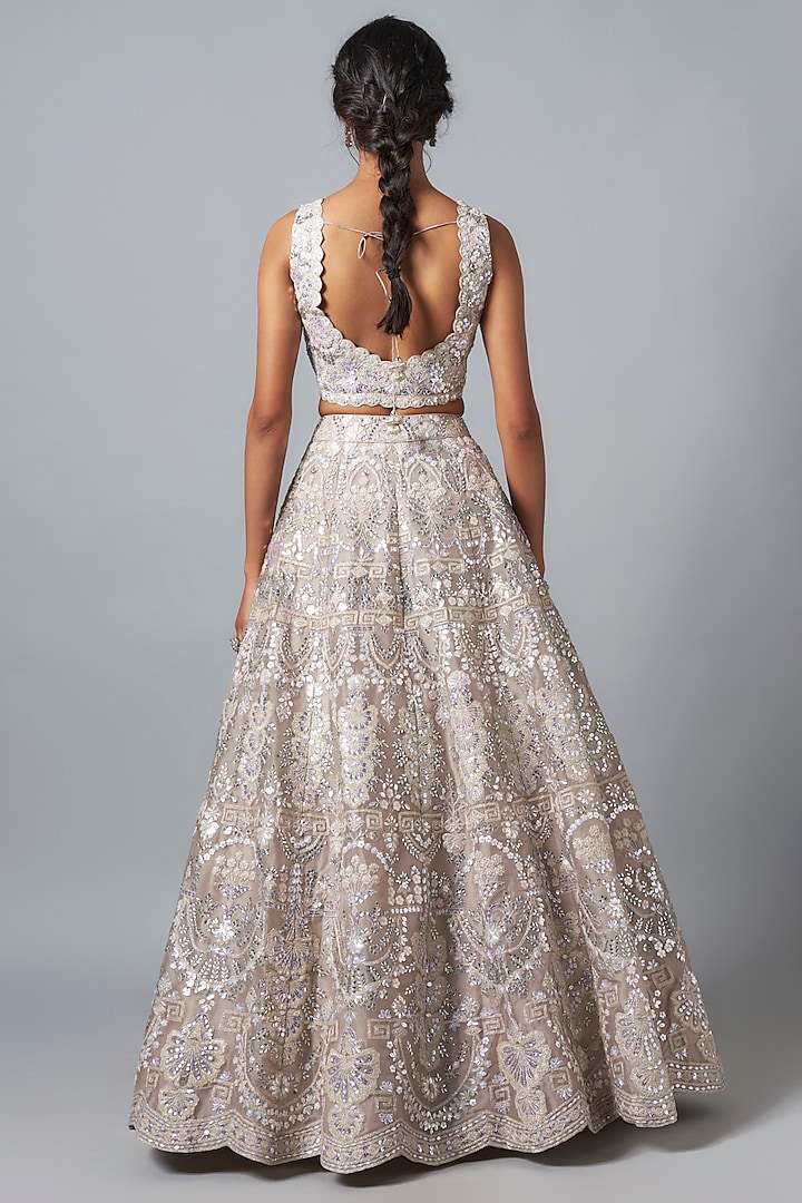 Grey Silk Organza Crystal Embroidered Bridal Lehenga Set by Aneesh Agarwaal at Pernia's Pop Up Shop