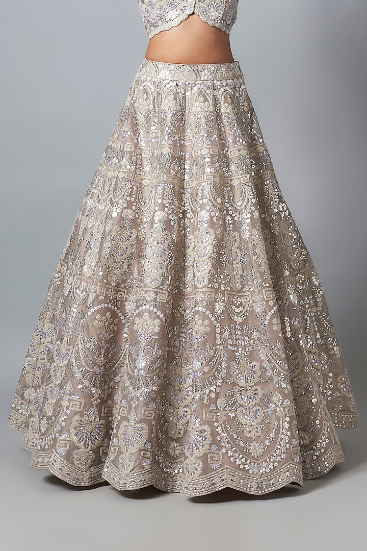 Grey Silk Organza Crystal Embroidered Bridal Lehenga Set by Aneesh Agarwaal at Pernia's Pop Up Shop