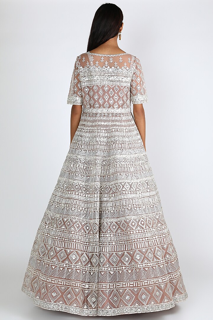 Blush Pink Net Zari Embroidered Jacket Bridal Lehenga Set by Aneesh Agarwaal at Pernia's Pop Up Shop