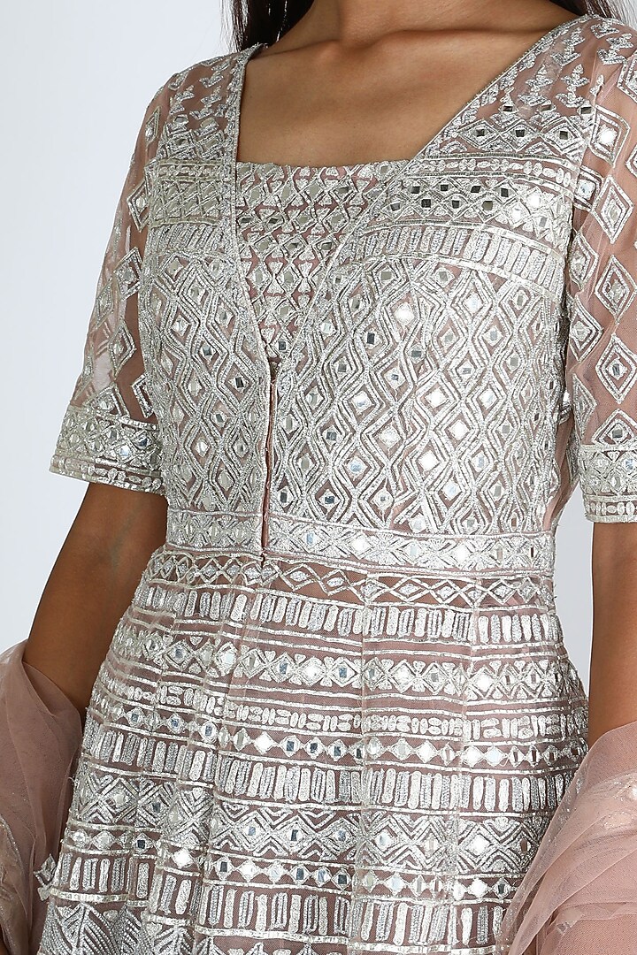 Blush Pink Net Zari Embroidered Jacket Bridal Lehenga Set by Aneesh Agarwaal at Pernia's Pop Up Shop