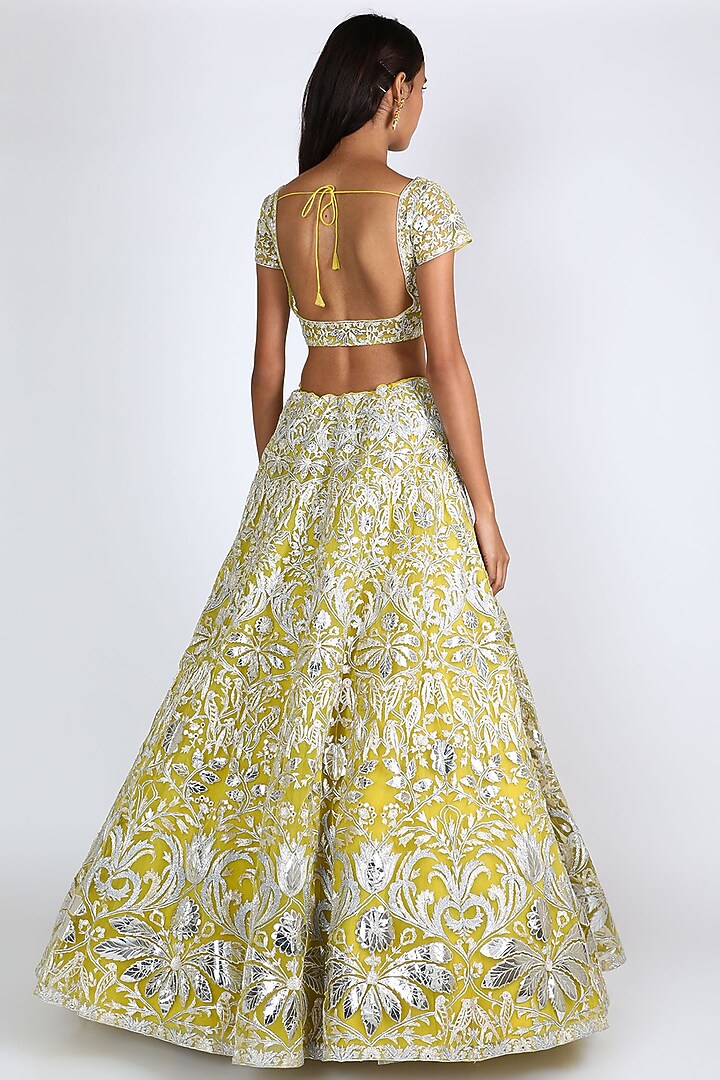 Lime Green Embroidered Bridal Lehenga Set by Aneesh Agarwaal at Pernia's Pop Up Shop
