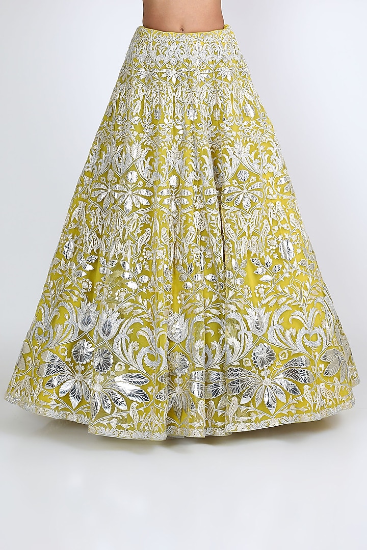 Lime Green Embroidered Bridal Lehenga Set by Aneesh Agarwaal at Pernia's Pop Up Shop