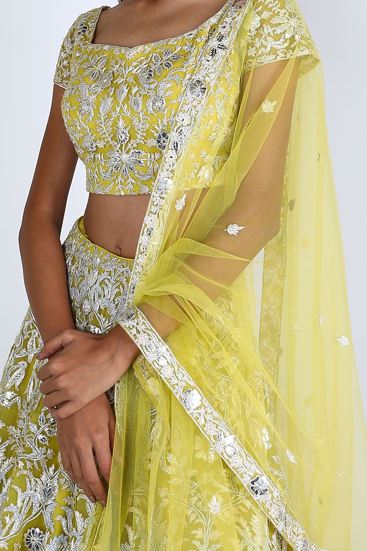 Lime Green Embroidered Bridal Lehenga Set by Aneesh Agarwaal at Pernia's Pop Up Shop