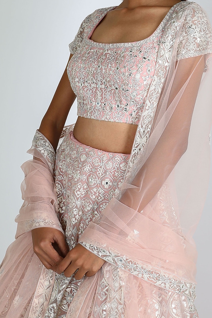 Blush Pink Embroidered Bridal Lehenga Set by Aneesh Agarwaal at Pernia's Pop Up Shop