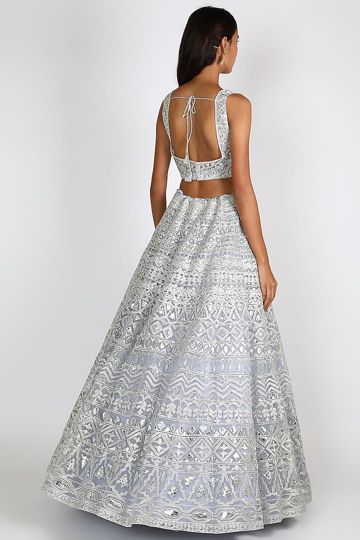 Sky Blue Embroidered Bridal Lehenga Set by Aneesh Agarwaal at Pernia's Pop Up Shop