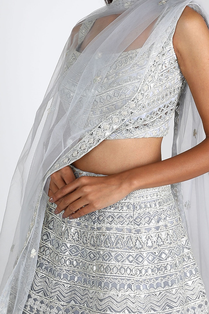 Sky Blue Embroidered Bridal Lehenga Set by Aneesh Agarwaal at Pernia's Pop Up Shop