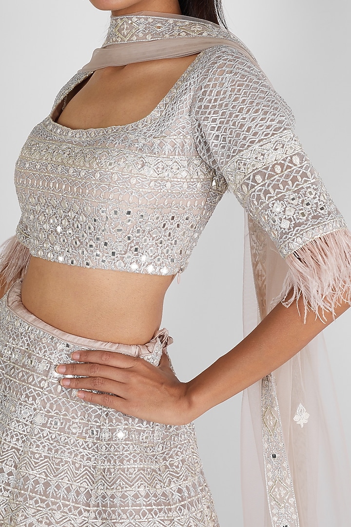 Beige Embroidered Bridal Lehenga Set by Aneesh Agarwaal at Pernia's Pop Up Shop