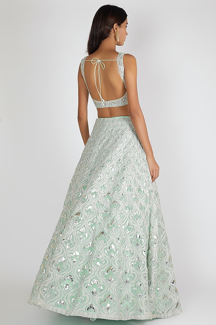 Turquoise Embroidered Bridal Lehenga Set by Aneesh Agarwaal at Pernia's Pop Up Shop