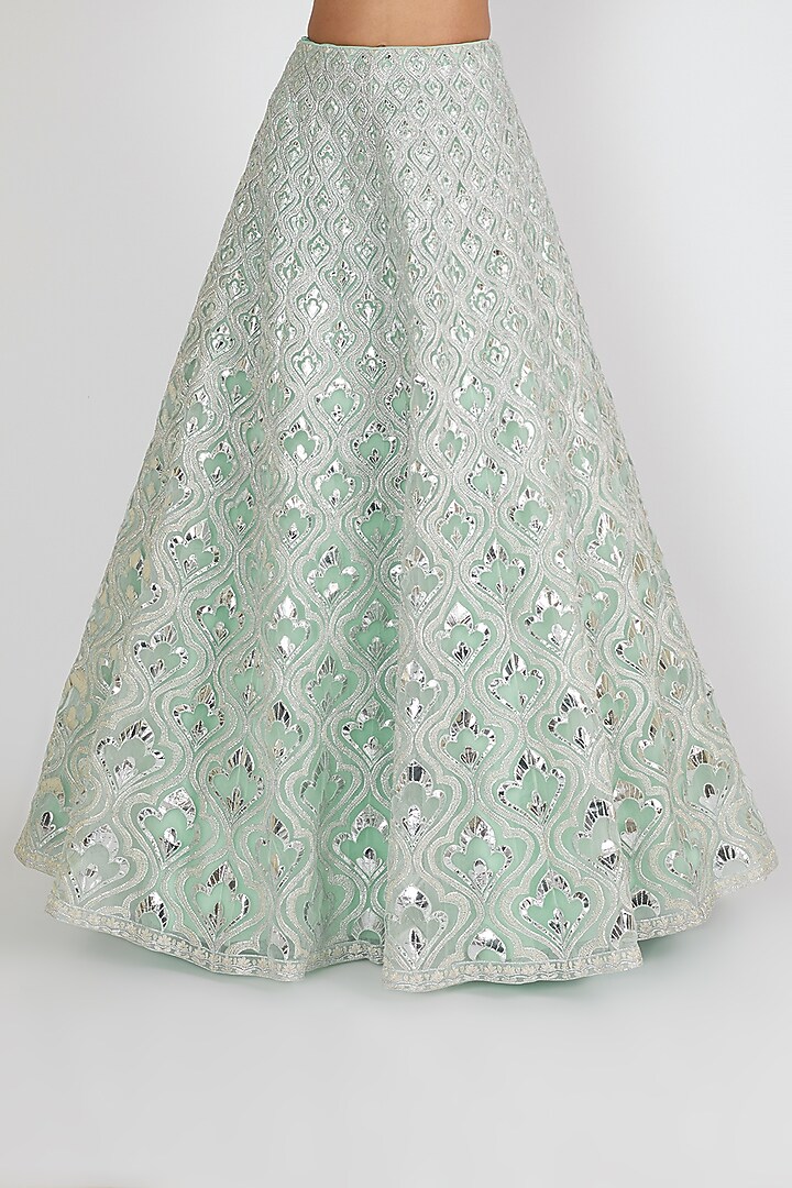 Turquoise Embroidered Bridal Lehenga Set by Aneesh Agarwaal at Pernia's Pop Up Shop