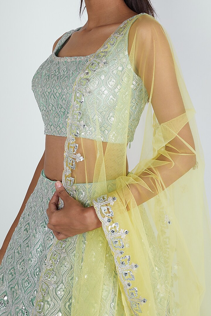 Turquoise Embroidered Bridal Lehenga Set by Aneesh Agarwaal at Pernia's Pop Up Shop