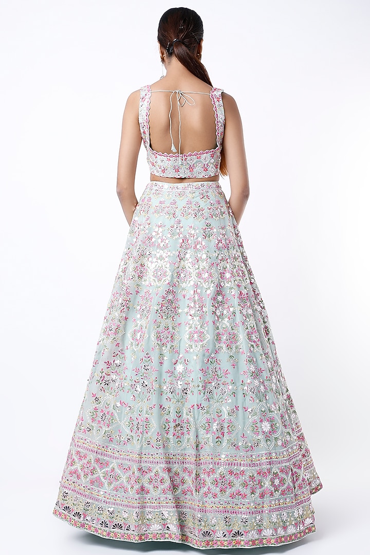 Mint Thread Embroidered Bridal Lehenga Set by Aneesh Agarwaal at Pernia's Pop Up Shop