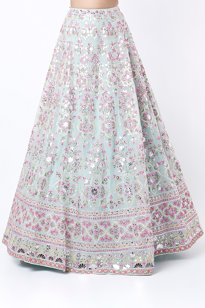 Mint Thread Embroidered Bridal Lehenga Set by Aneesh Agarwaal at Pernia's Pop Up Shop