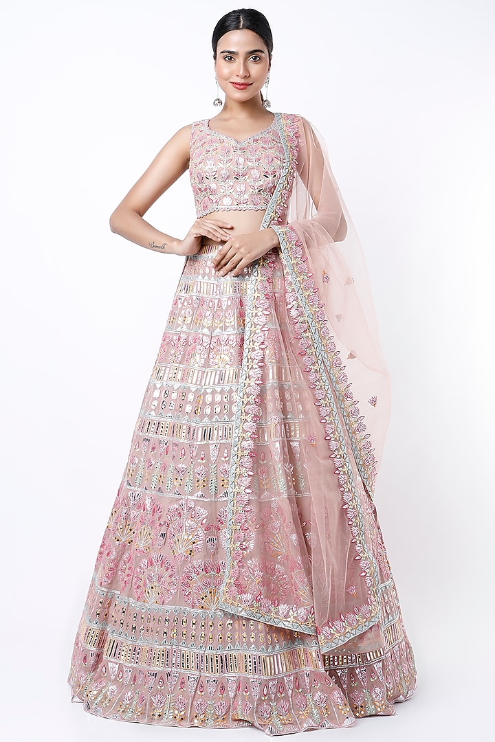 Blush PInk Embroidered Bridal Lehenga Set by Aneesh Agarwaal at Pernia's Pop Up Shop