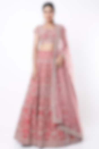 Red Zardosi Embroidered Bridal Lehenga Set by Aneesh Agarwaal