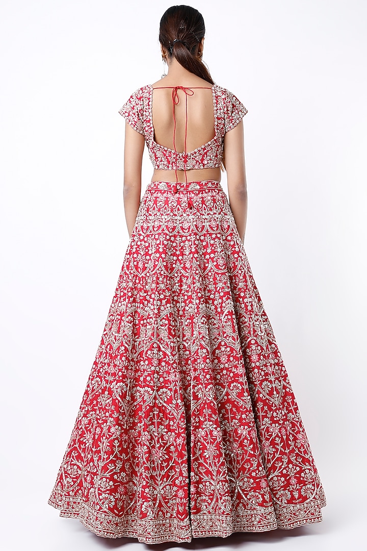 Red Zardosi Embroidered Bridal Bridal Lehenga Set by Aneesh Agarwaal at Pernia's Pop Up Shop