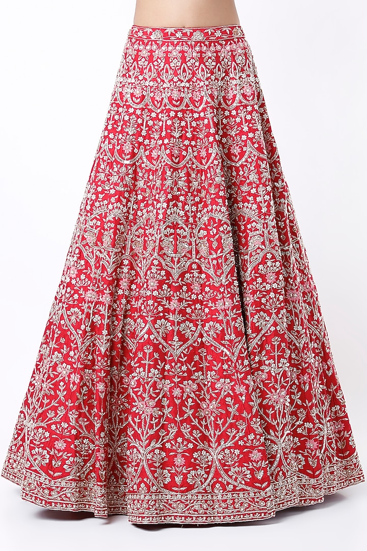 Red Zardosi Embroidered Bridal Bridal Lehenga Set by Aneesh Agarwaal at Pernia's Pop Up Shop
