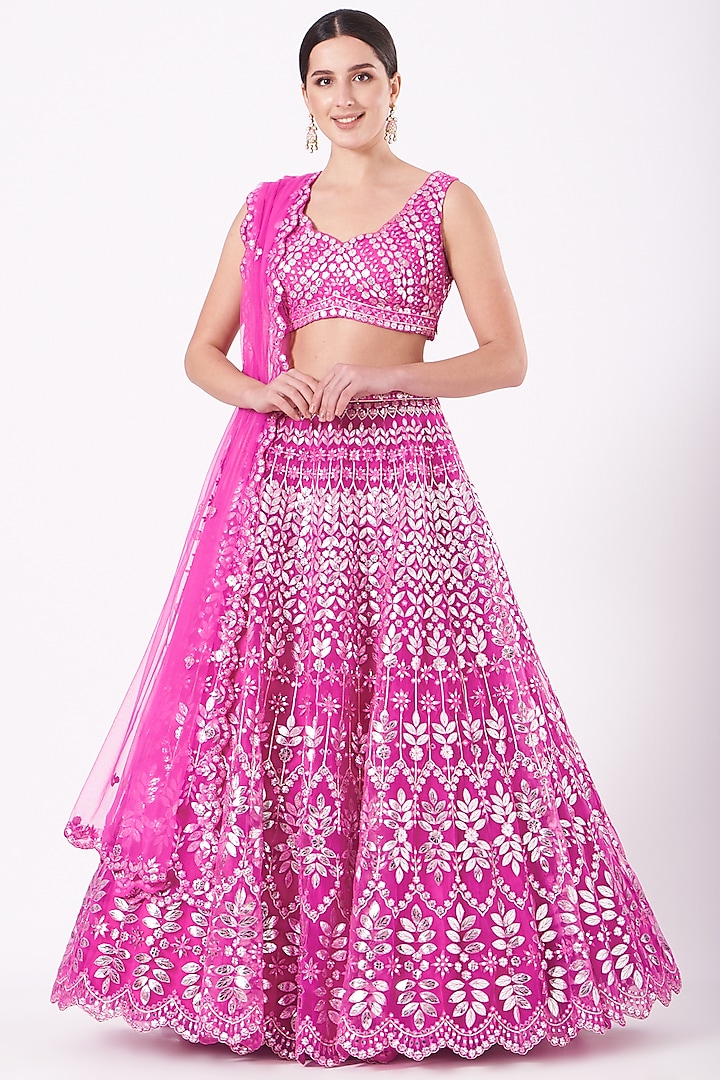 Magenta Pink Embroidered Wedding Lehenga Set by Aneesh Agarwaal at ...