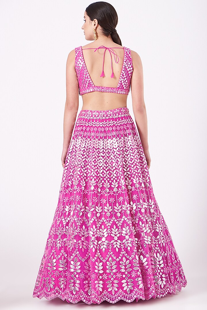 Magenta Pink Embroidered Bridal Lehenga Set by Aneesh Agarwaal at Pernia's Pop Up Shop