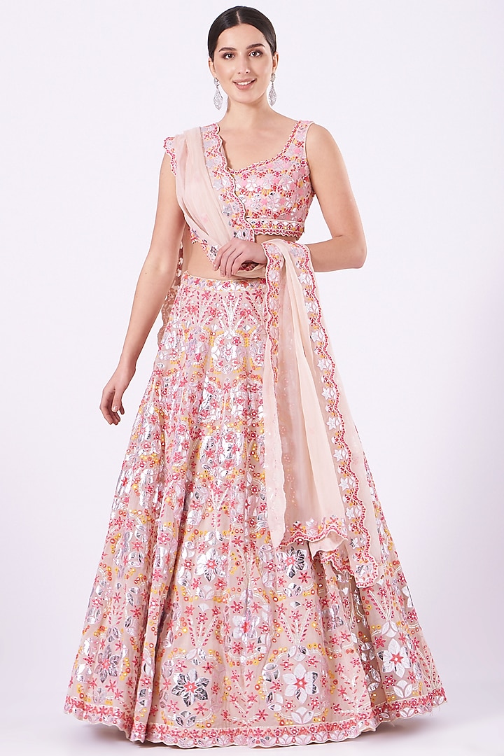 Blush Pink Embroidered Bridal Lehenga Set by Aneesh Agarwaal at Pernia's Pop Up Shop