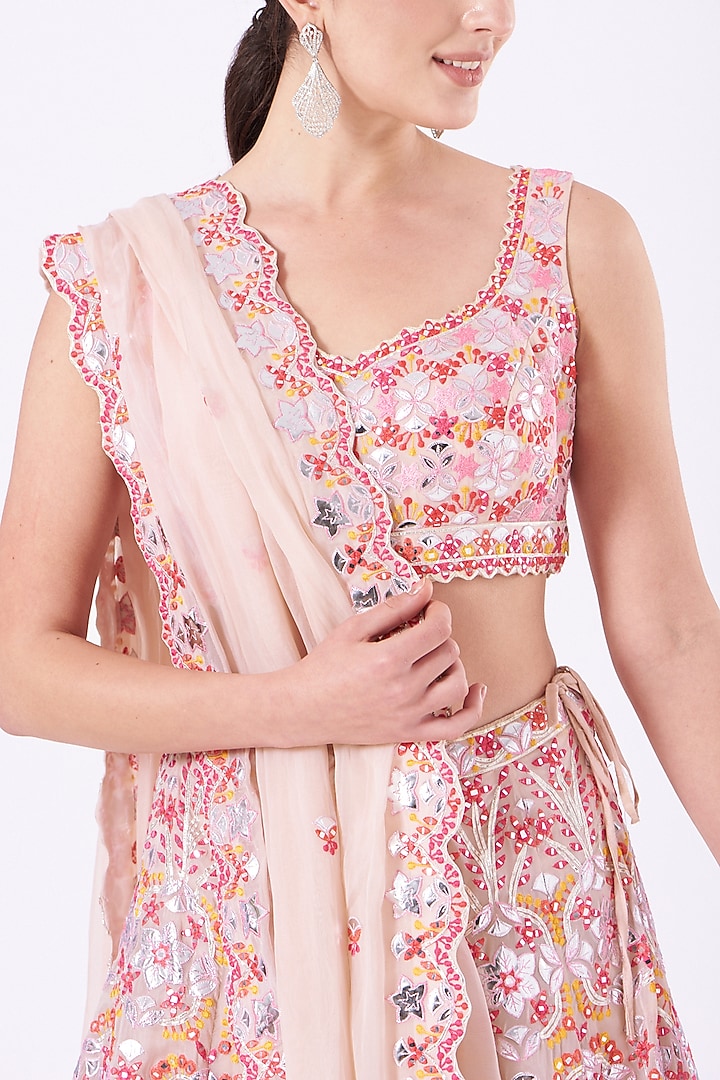 Blush Pink Embroidered Bridal Lehenga Set by Aneesh Agarwaal at Pernia's Pop Up Shop