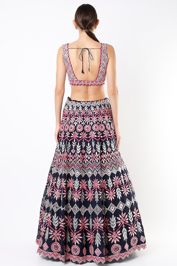 Navy Blue Embroidered Bridal Lehenga Set by Aneesh Agarwaal at Pernia's Pop Up Shop