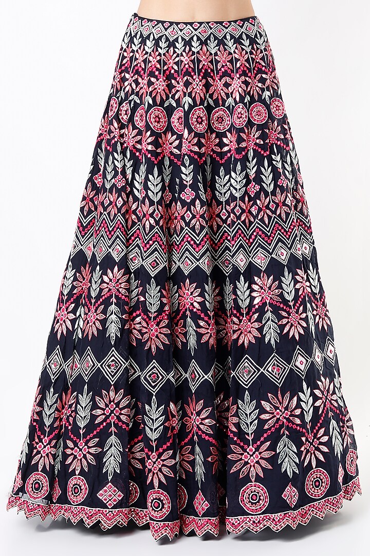 Navy Blue Embroidered Bridal Lehenga Set by Aneesh Agarwaal at Pernia's Pop Up Shop