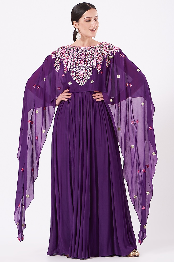 Purple Georgette Jacket Wedding Lehenga Set by Aneesh Agarwaal PRET at Pernia's Pop Up Shop