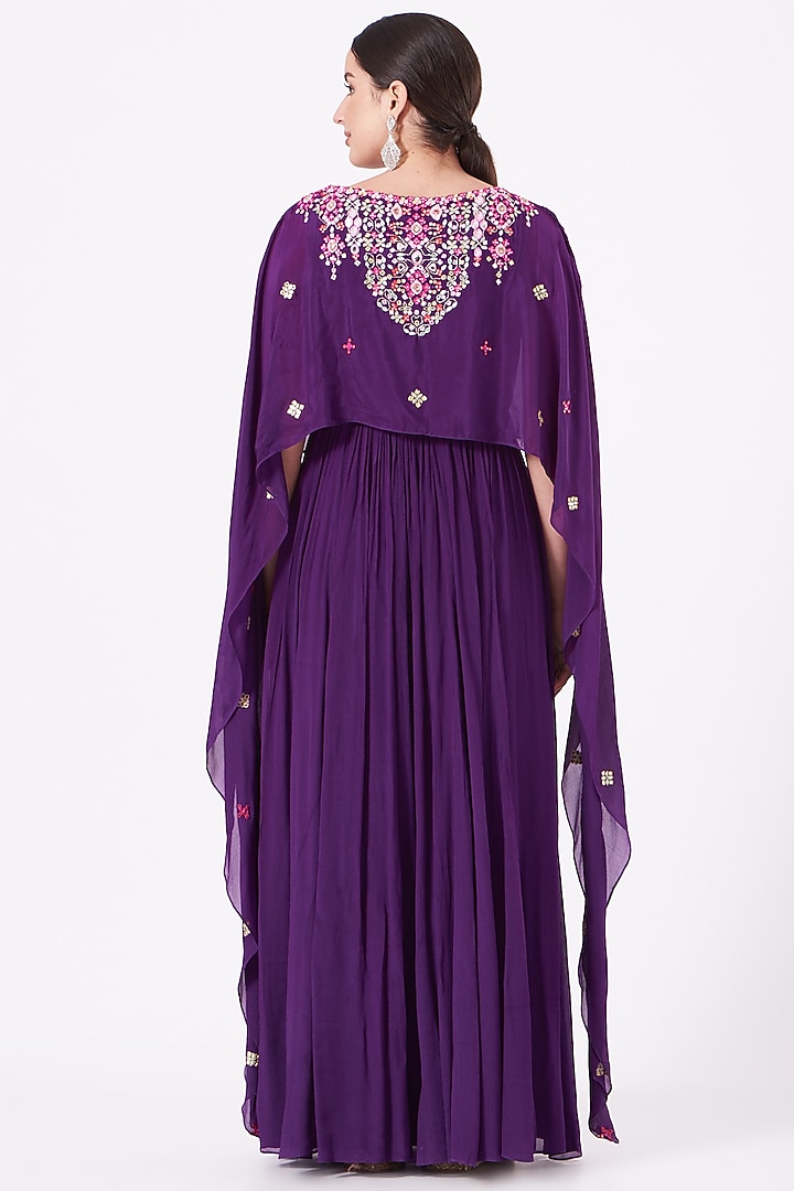 Purple Georgette Jacket Wedding Lehenga Set by Aneesh Agarwaal PRET at Pernia's Pop Up Shop