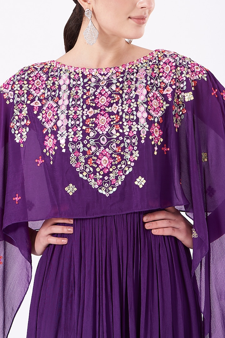 Purple Georgette Jacket Wedding Lehenga Set by Aneesh Agarwaal PRET at Pernia's Pop Up Shop