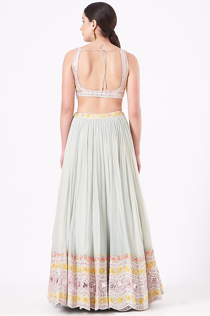 Aqua Blue Embroidered Wedding Lehenga Set by Aneesh Agarwaal PRET at Pernia's Pop Up Shop