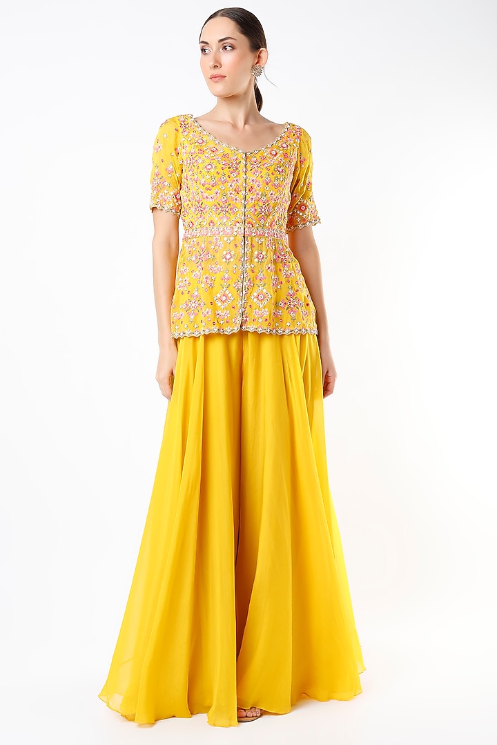 Yellow Georgette Wedding Lehenga Set by Aneesh Agarwaal PRET at Pernia's Pop Up Shop