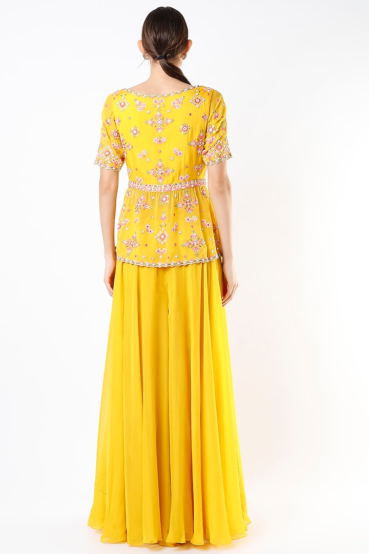 Yellow Georgette Wedding Lehenga Set by Aneesh Agarwaal PRET at Pernia's Pop Up Shop